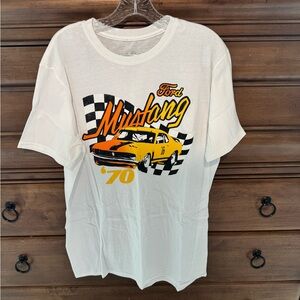 Ford Mustang '70 White Tee with Orange and Black Design
